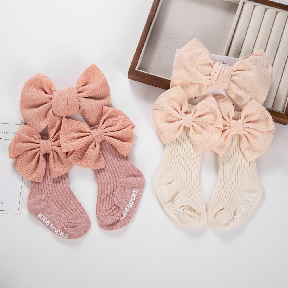 Unisex Baby Socks Non Slip - 2개 세트 큰 탄성 나일론 헤어밴드&양말