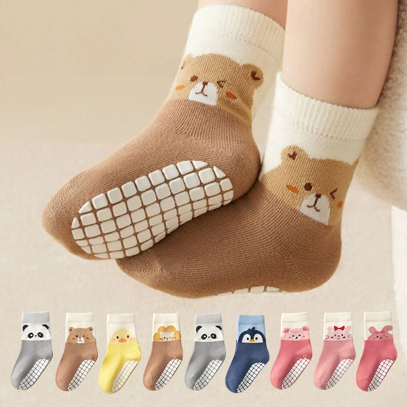 Unisex Baby Socks Non Slip - 3 쌍 아기 사랑스러운 동물 패턴